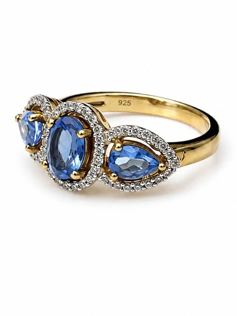 MACY’S • Vintage Style Blue Tanzanite Three-Stone Halo Crystal Ring September